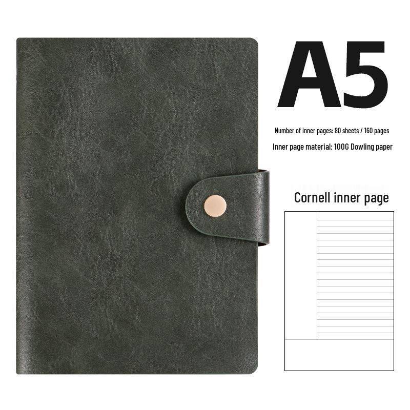 A5 Retro Cowhide Leather Business Notebook with Buckle Binder