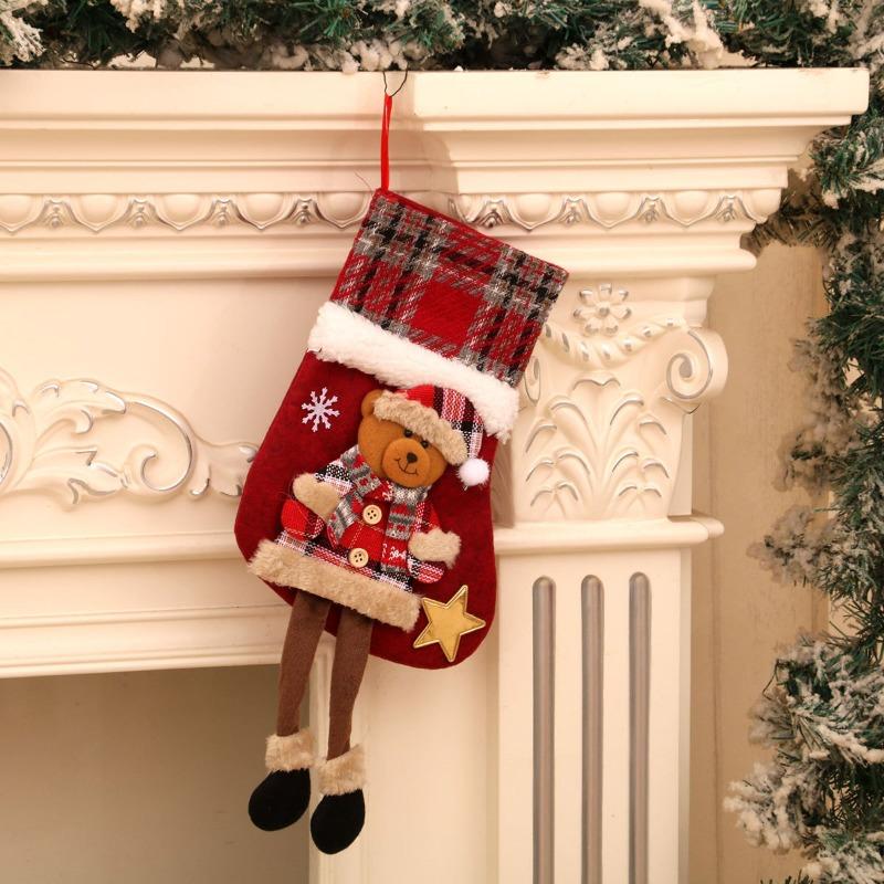 

Рождественские большие клетчатые носки, елочные украшения, детские праздничные мешочки для конфет, подарочные мешочки, украшения для дома Bear style