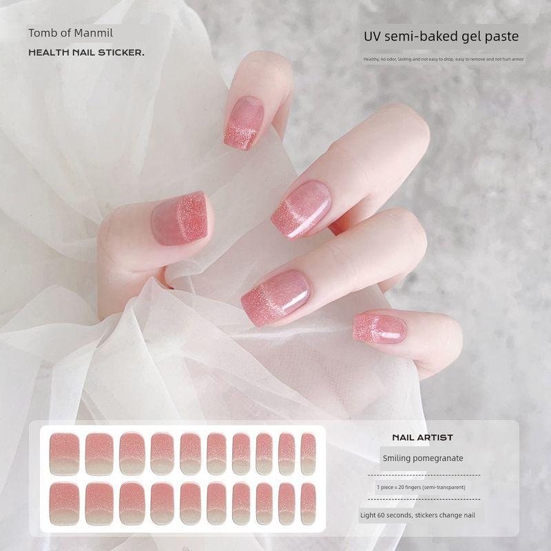 

[Manmi] Smile Cat Eye UV Gel Nail Sticker Full Paste Semi-Curing Phototherapy Heating Lamp Nail Stickers Waterproof Smiling Pomegranate [20 fingers]]