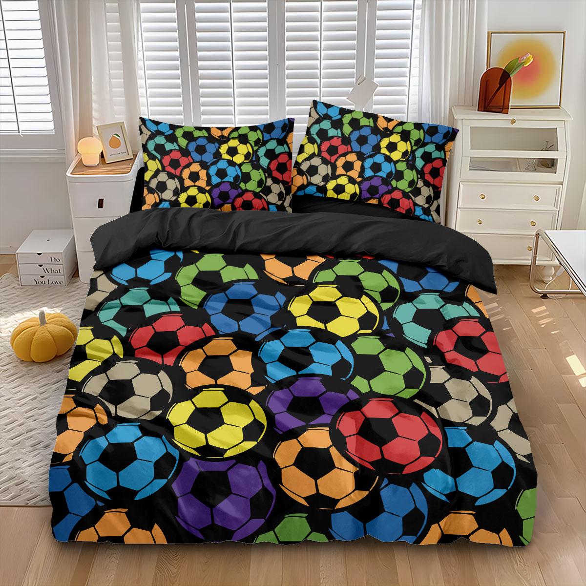 

3pcs Colorful Football Printed Coreless Duvet Cover Set, Multi Size Bedroom Bedding Decoration, Machine Washable 135x200cm