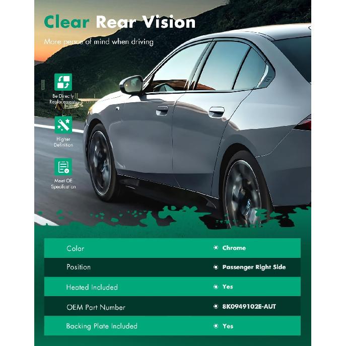 SCITOO Passenger Side View Mirror Glass fit for 2012-2015 2016 2017 For Toyota Camry 2015 Corolla 2014-2017 for Yaris Heated Chrome Side View Mirror