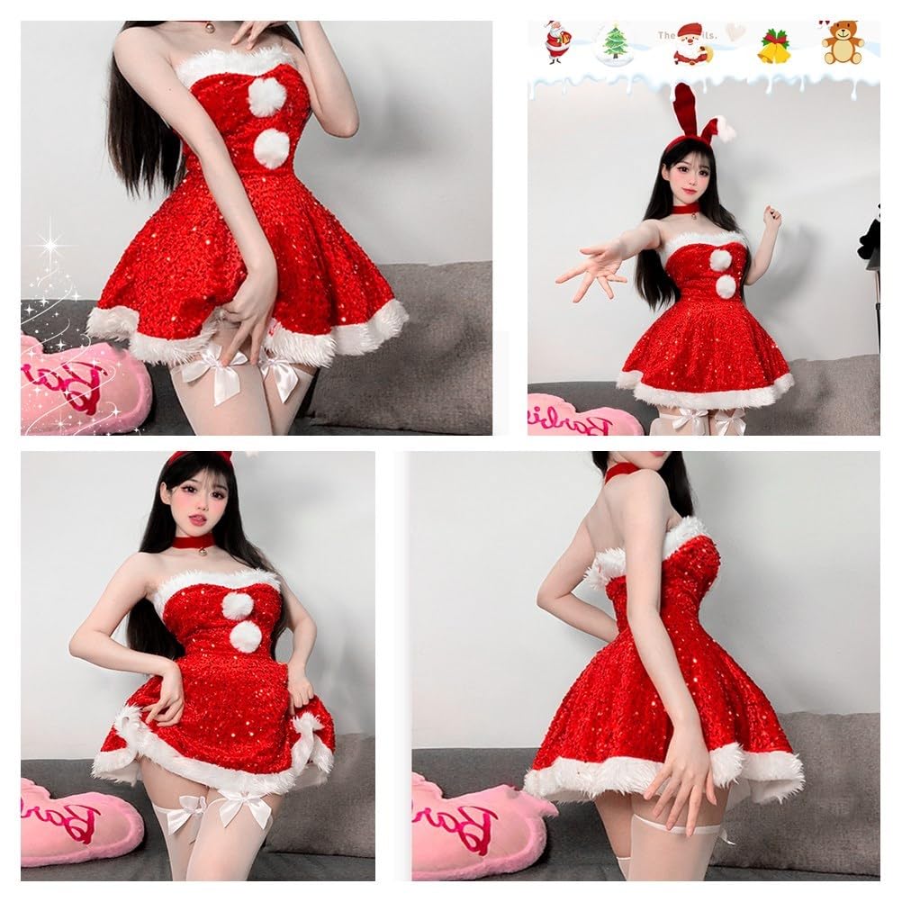 Christmas Cosplay Santa Costume One Piece Christmas Fancy Dress JK Uniform Skirt Cute Sexy Popular Santa Costume Adult Costume Santa Claus Bunny Girl