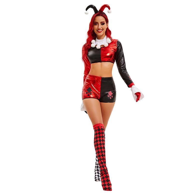 New Halloween circus black and red tight sexy costume funny clown costume stage costume