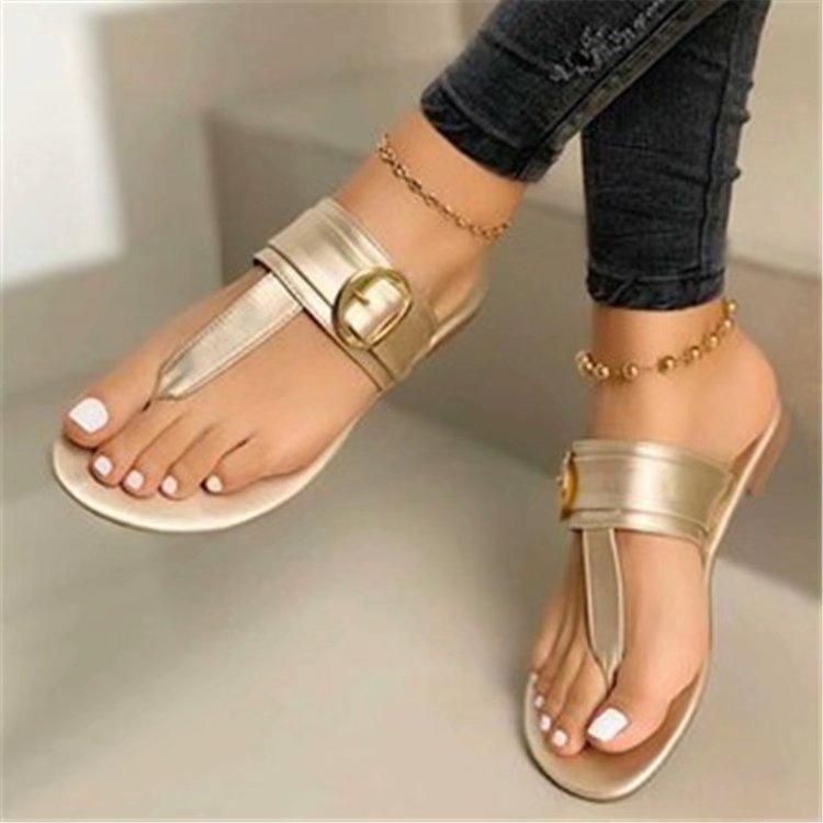 New Women's Summer Clip Toe Flat Sandals Fashion Comfortable Buckle Slippers