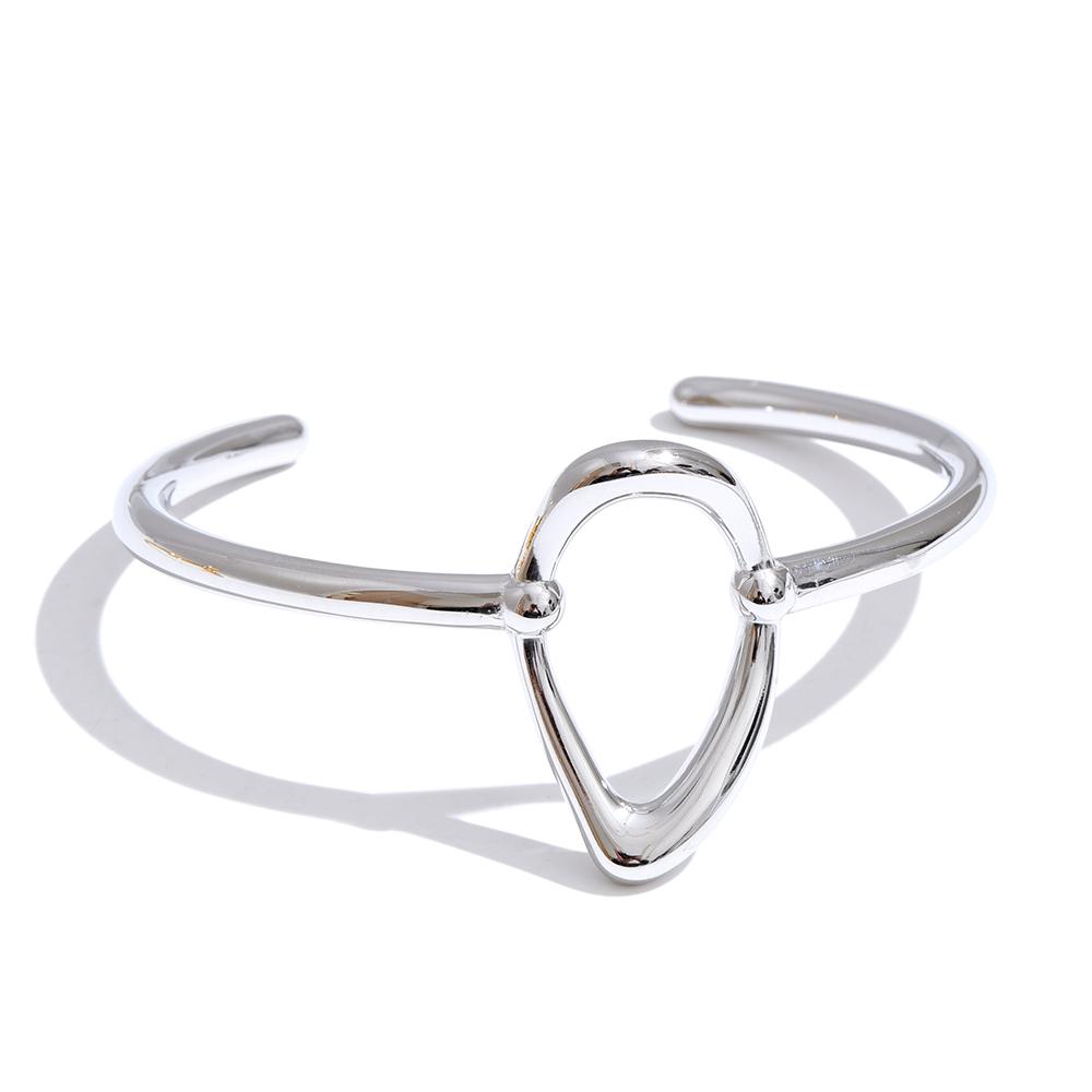 Yhpup 65mm Minimalist Stainless Steel Oval Hollow Cuff Bracelet Bangle for Women Attractive Chic Jewelry Waterproof