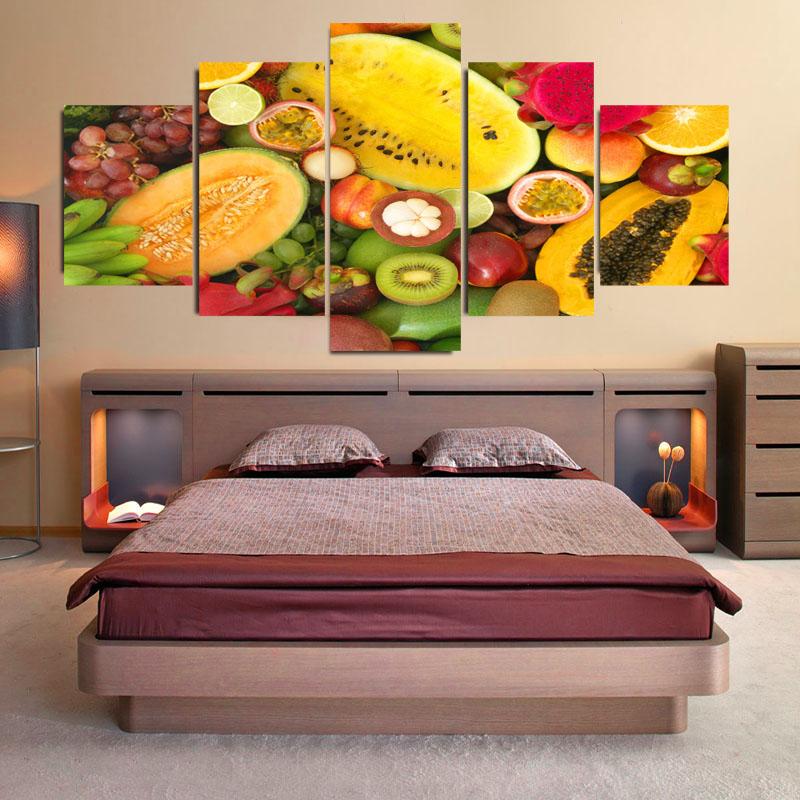 Póster e impresión de 5 paneles de frutas tropicales nutritivas y equilibradas, lienzo moderno, arte de pared, decoración del hogar para sala de estar, sin marco