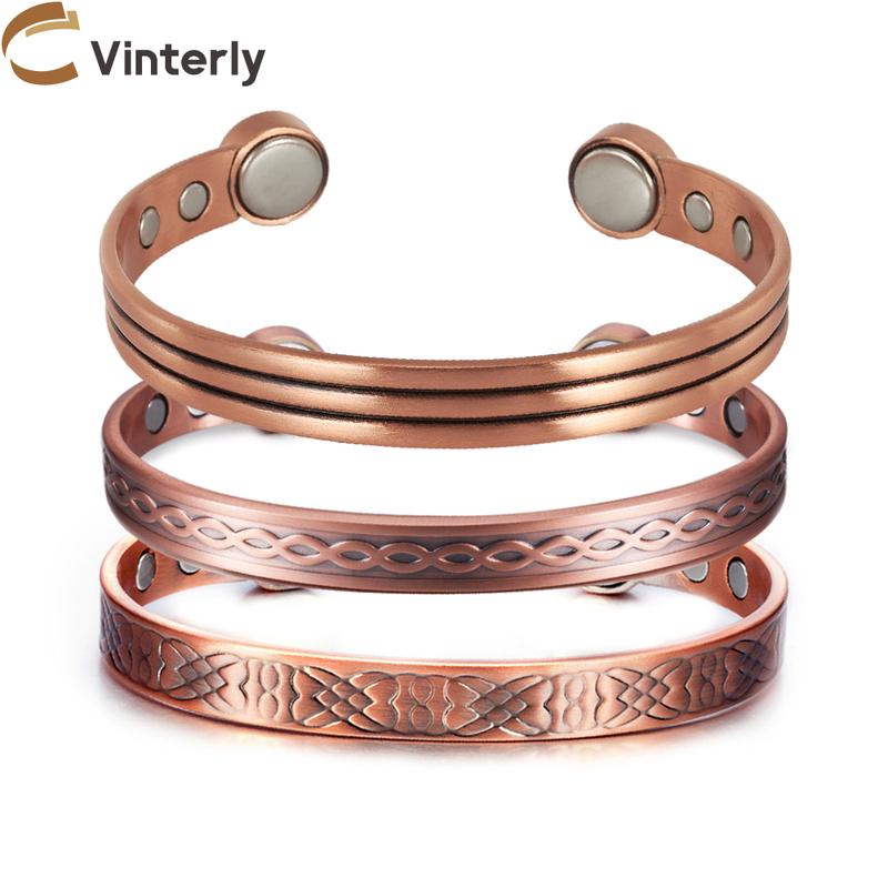 Braccialetti in Rame Puro Vinterly Nodo Vintage Regolabile Braccialetti Magnetici Larghi 8mm Salute Artrite Gioielli ad Alto Magnetismo Regolabili