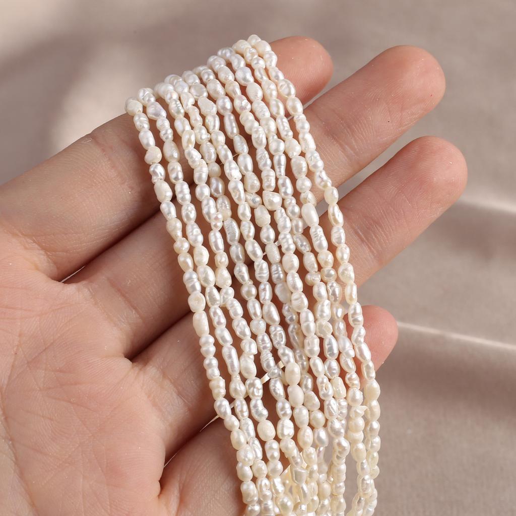 1String, White Natural Freshwater Pearls, Irregular Rice Pearl Beads, 1.8-2mm, for DIY Jewelry Making, Unique Birthday Party Wedding Crafts, 36cm