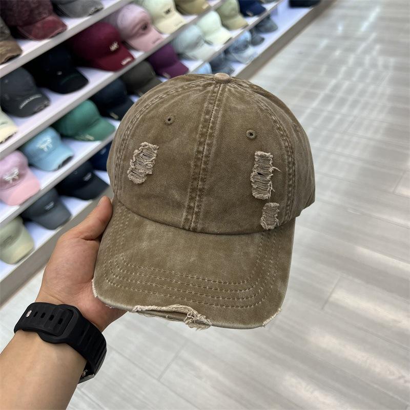 New Worn Hole Washed Deep Hat Versatile Old Casual Dome Women's Soft Top Baseball Cap