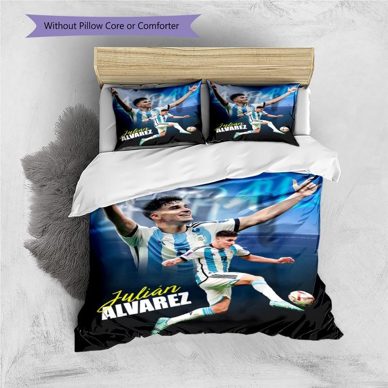 Julian Alvarez Stella del Calcio Argentino Collage Stampa 3 Pezzi Set Copripiumino Biancheria da Letto per Tifosi di Calcio Decorazione per Camera da Letto Casa Senza Cuscino Piumone