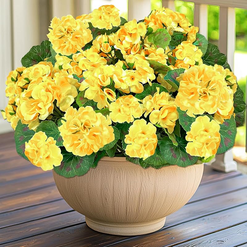 Artificial Geraniums Flowers for Outdoors Summer Decor, 4 Bundles UV Resistant Fake Geraniums Flowers Silk Faux Plants for Home Planter Gardens Table