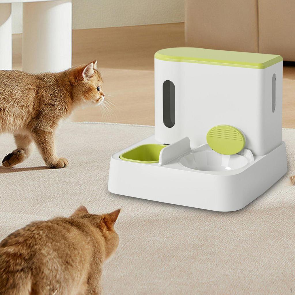 Automatic Cat Feeder and Waterer Set 2 in 1 Design Easily Clean Feeding Drinking Bowl