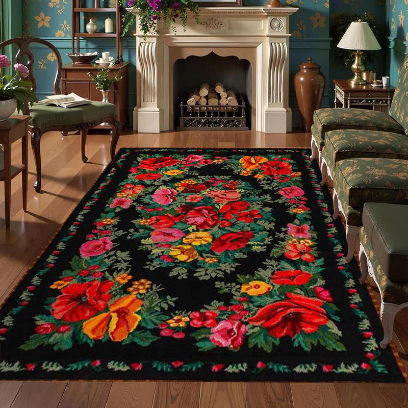 

Vintage Rose Floral Persian Rug Traditional Boho Flower Non-Slip Floor Carpet Victorian Botanical Home Decor Living Room Rug 40X60CM