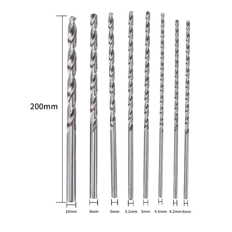 8Pcs Twist Drill Bits HSS Hole Processing Metal Wood Rotary Tool Kit 4mm-10mm Extra Long 200mm