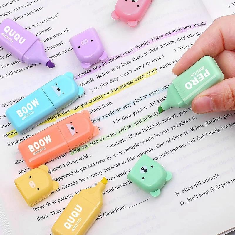 6pcs/Kit Charming Cartoon Mini Highlighter Pens Kawaii Pastel Colors Manga Markers Scrapbooking Diary Highlighter Stationery