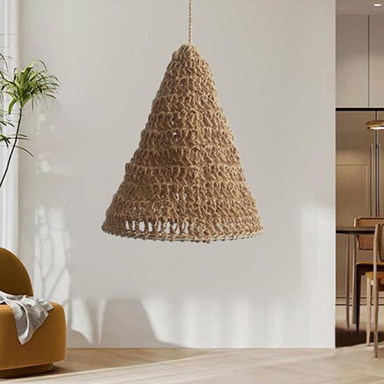 Hemp Rope Lampshade Tapered Woven Pendant Light Shades Rustic Boho Hand-woven Lamp Cover
