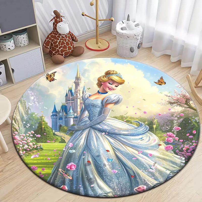 Disney Princess Cartoon Circular Mat HD Printed Bedroom Balcony Entrance Door Sofa Non-slip Carpet Home Decoration Rug