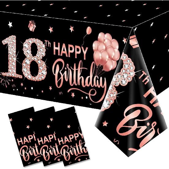 3 Pack Rose Gold Happy 50th Birthday Tablecloth Decorations - Fifty Years Old Plastic Disposable Rectangular Table Cover Party Supplies