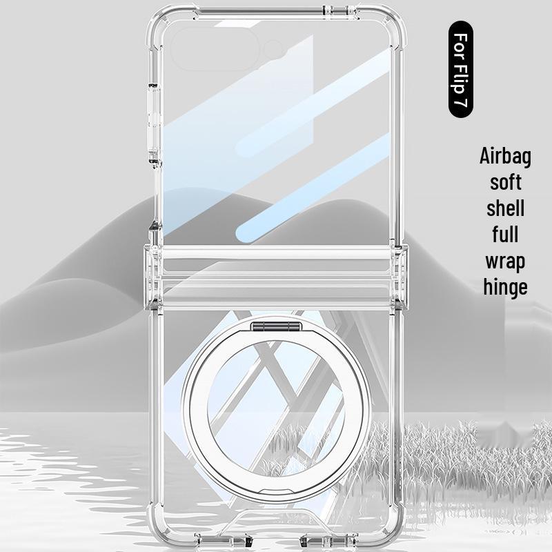 Etui na Samsunga Z Flip7: Wysokiej klasy przezroczysty magnetyczny z powłoką galwaniczną i obracanym o 360° stojakiem