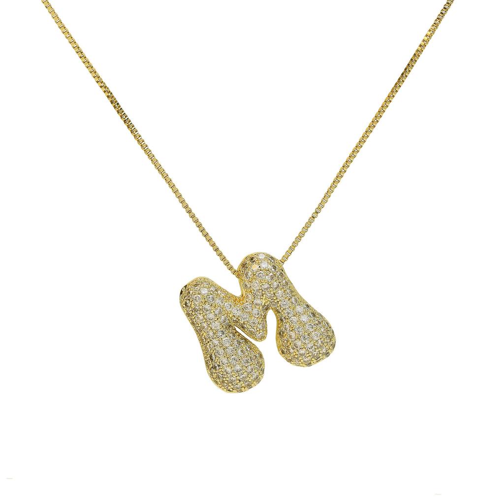 Luxury Zircon 26 English Letter Pendant Necklace for Women Gold Plated Stainless Steel Chain Fat Alphabet Hip Hop Necklace