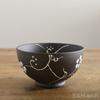 Arita ware pair of rice bowls, Higashihara kiln, with a white floral arabesque pattern. A stylish, modern, and elegant rice bowl set.