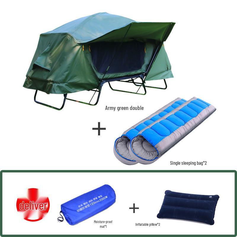 Double Layer Stormproof Outdoor Tent for Two - Rainproof, Thickened, Off-Ground, Perfect for Camping, Cold Weather, and Fishing