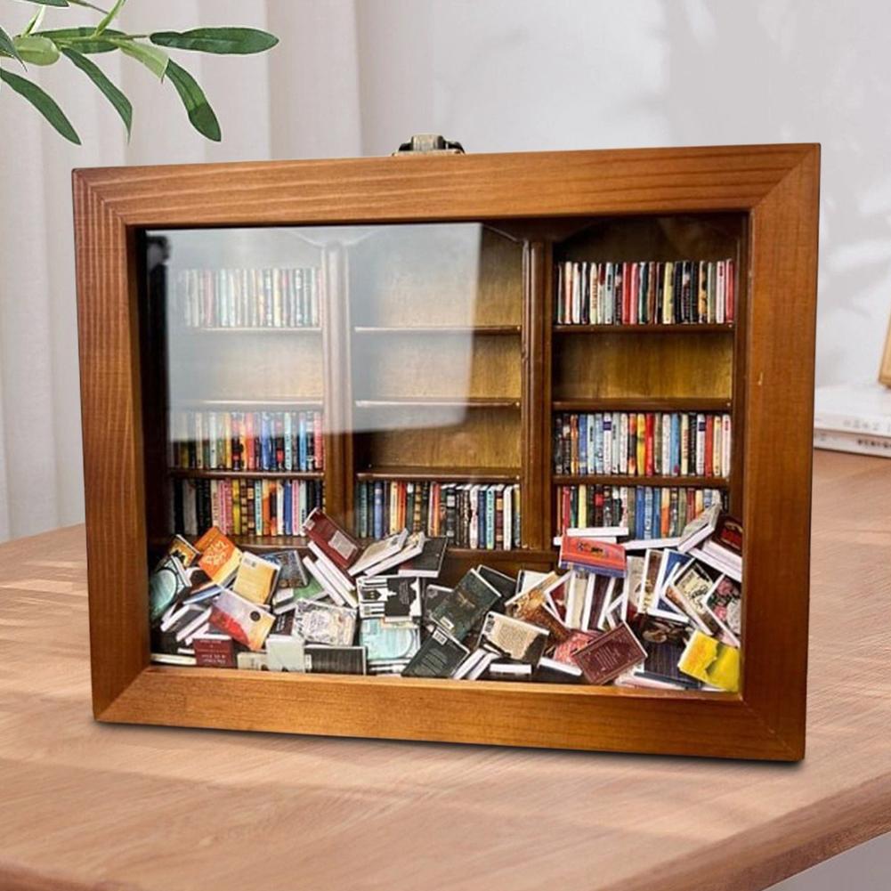 Mini Bookshelf Miniature Library Miniature Shake Away Your Anxiety Book Display Cabinet Bookcase Decoration Home Decor Gift
