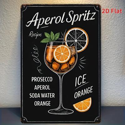 Vintage Aperol Spritz Cocktail Recipe Metal Wall Art  Iron Retro Bar Sign with Prosecco Soda Water  Orange Garnish Design