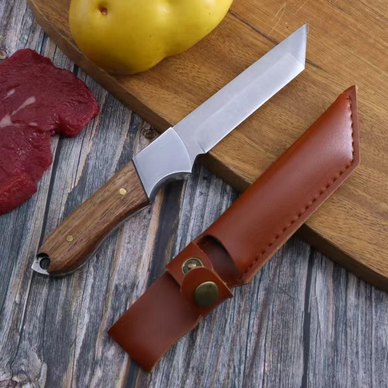 Outdoor Knife Hand - Premium Meat Eating Knife with Wooden Handle and Steel Blade | Ideal for Grilled Meat, Meat Cutting