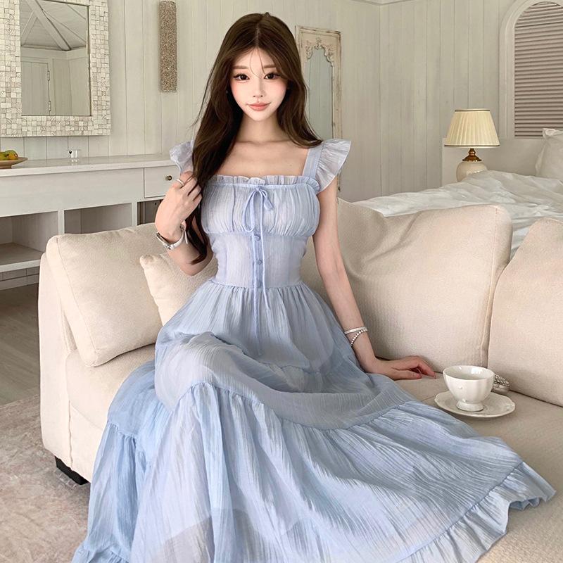 Gentle temperament suspender dress female summer first love pure white moonlight slim waist thin fresh and sweet skirt