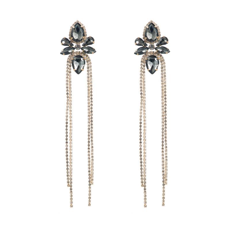 Women's Super Flash Rhinestone Claw Chain Tassel Earrings Long Luxury Versatile Drop Earrings