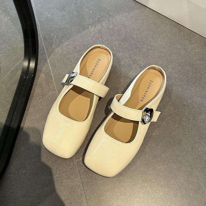 French Silver Flat-bottomed Bag Head Slippers for Women's Summer Wear 2025 Spring New Half-drag Women's Shoes Temperament Evening Wind Sandals