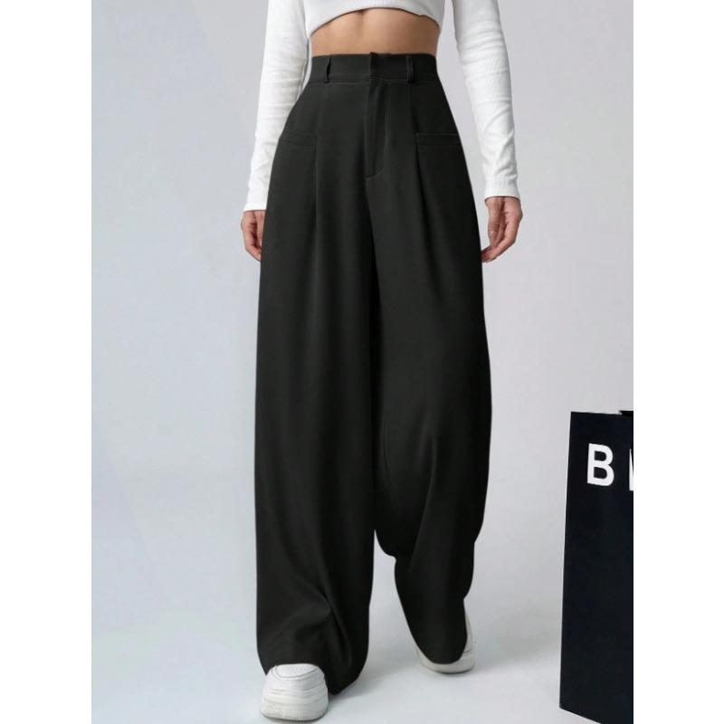 Damen Apricot High Waist Weites Bein Locker Lässig Anzug Lange Hose