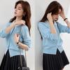 VICTORIA&VERA Women's Long-Sleeve Pearl Trim Doll Collar Wool Blend Cardigan
