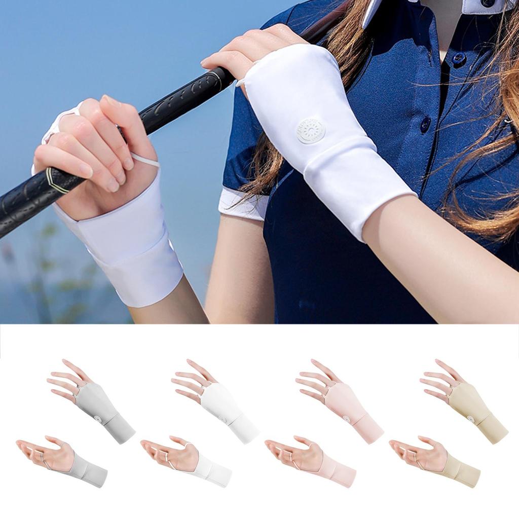 Women Protector Golf Gloves Cool Breathable Half Finger Glove Ice Silk Wrist Wristband Ice Silk Mittens Outdoor