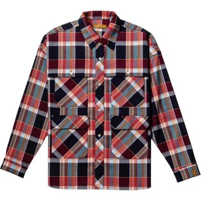 Plaid Point Collar Button Drop Shoulder Long Sleeve Shirt Men Shirts Red TB0A6J5KE091