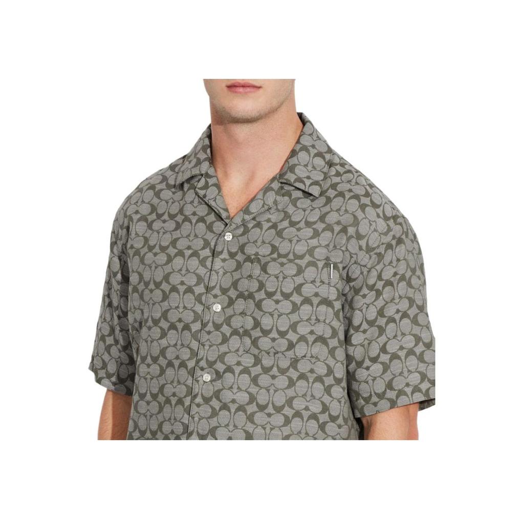 Coach Full Print V-Neck Single-Breasted Short Sleeve Shirt Men shirts Gray-Green C7812-SAG