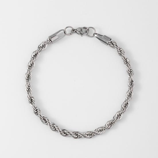 Men Bracelet Thick Hollow Chain with Lobster Clip Solid Color Polished Stainless