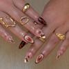 24PCS Black White Zebra Pattern French Simple Nails Tips 3D Cherry Amber Almond Press On Fake Nails Wearable Artificial Manicure
