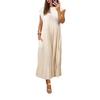 Frühlings-Neues Kleid Damen Elegant Mode Rundhals Ärmellos Plissee Lang