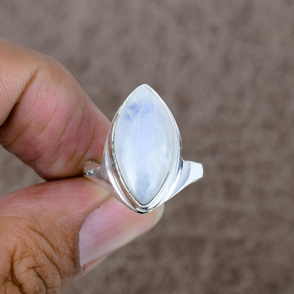 Moonstone Genstone Handmade 925 Sterling Silver Jewelry Ring Size 9 KKG-527