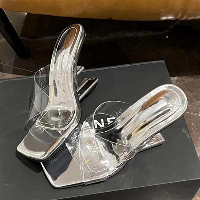 

Eilyken ПВХ Прозрачные Женские Сандалии Дизайн Стиль Ажурные Высокие Каблуки Квадратный Носок Обувь Лето Золото Серебро Банкетные Туфли-Лодочки 35 серебряный