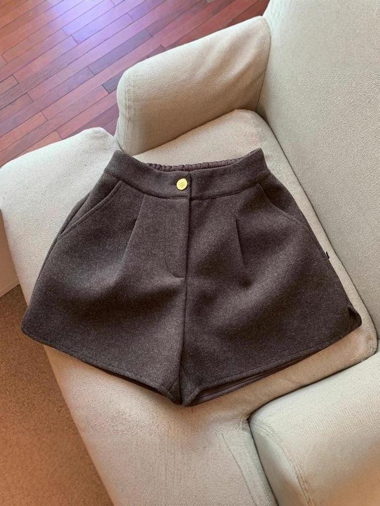 Women's Elastic High Waist Wide Leg Woolen Pants with Slimming Slit, Autumn/Winter Loose Fit.