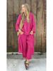 Set da Donna Primavera 2025 Taglie Forti Cotone Lino Set 2 Pezzi: Pantaloni Larghi a Vita Alta & Camicia