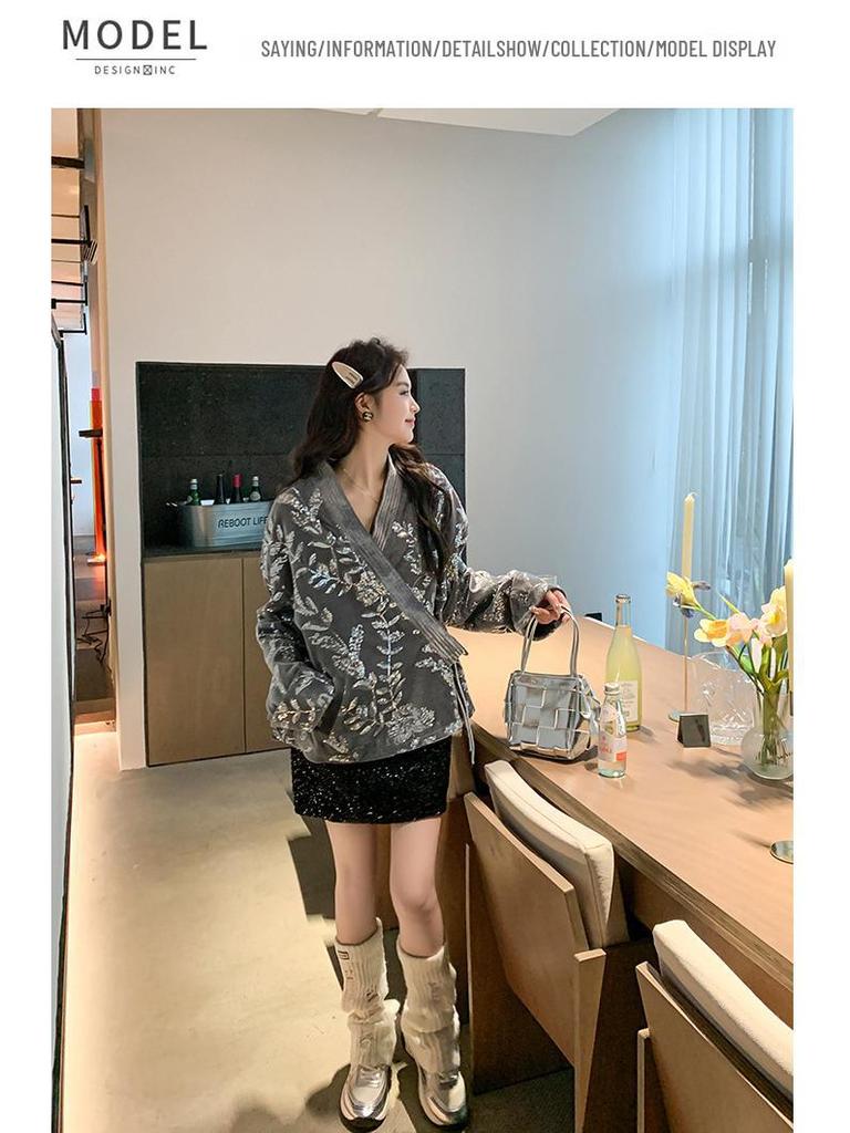 Japanese-Chinese Fusion Sparkling Printed Jacket - Autumn Luxury Long-Sleeved Trend