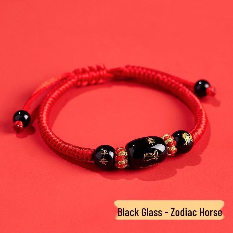 

2026 Year of the Horse Zodiac Red Rope Bracelet - Women s/Men s Tai Sui Protective Charm for Horse, Rat, Ox, Rabbit Signs