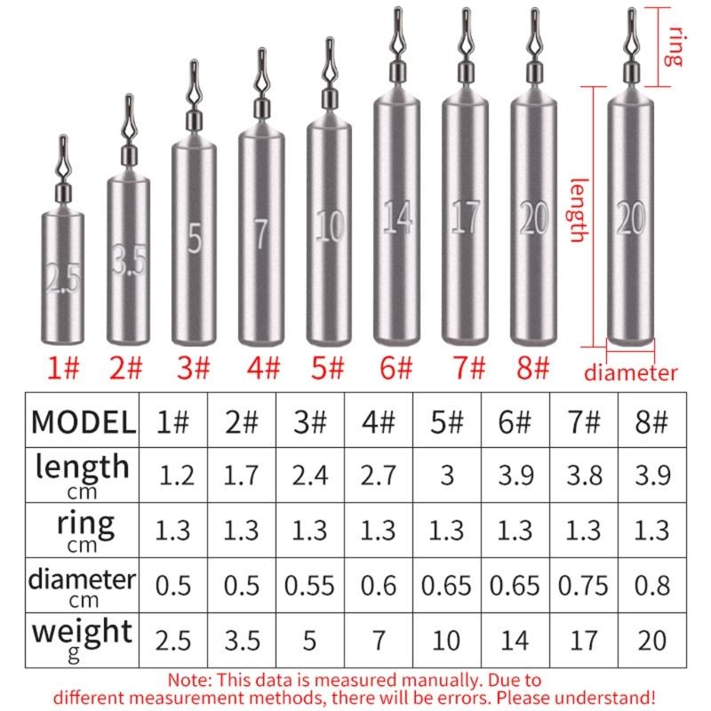 Drop Shot Zylindergewicht Bleistiftförmig Schlanke Gewichte Angelgewichte mit Wirbeln für Forellenangelzubehör