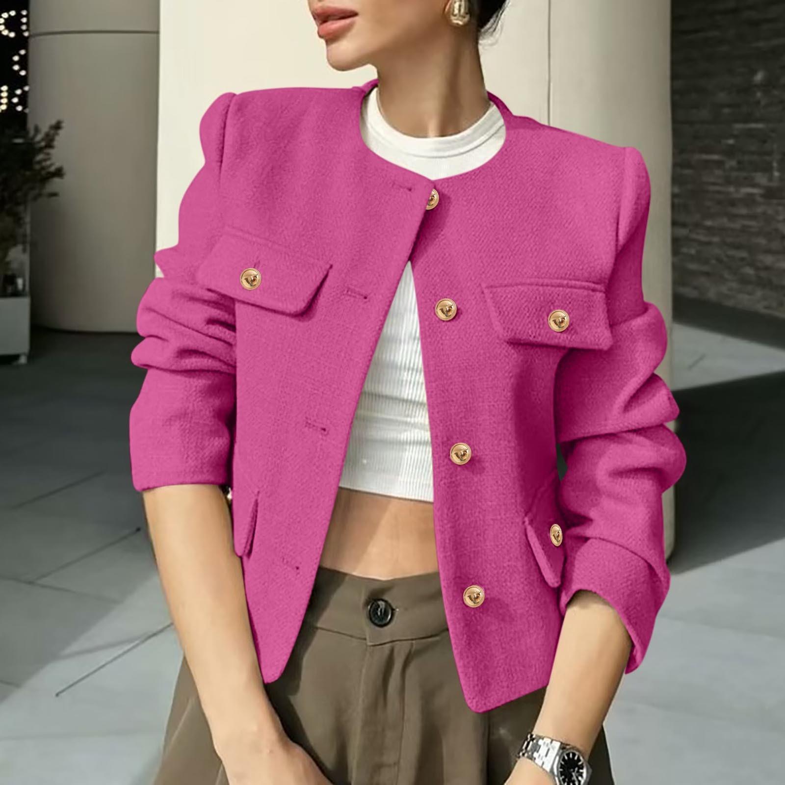 

Женская однотонная короткая куртка с круглым вырезом, модная, украшенная пуговицами L