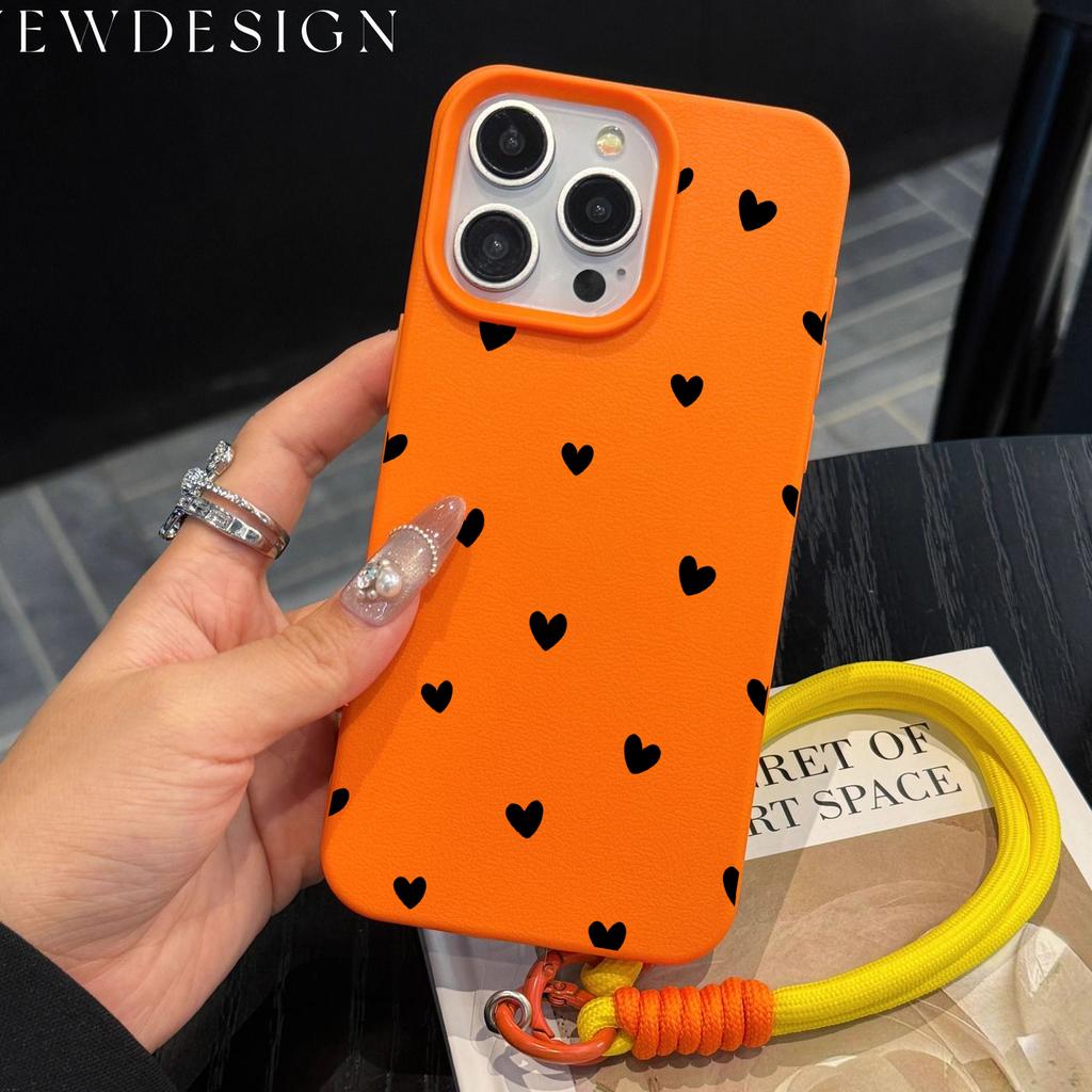 INS Love Heart Luxury Cute Phone Chain Lanyard Case For iPhone 17 16 15 14 13 12 Pro Max 11 Plus Shockproof Lichee Pattern Funda