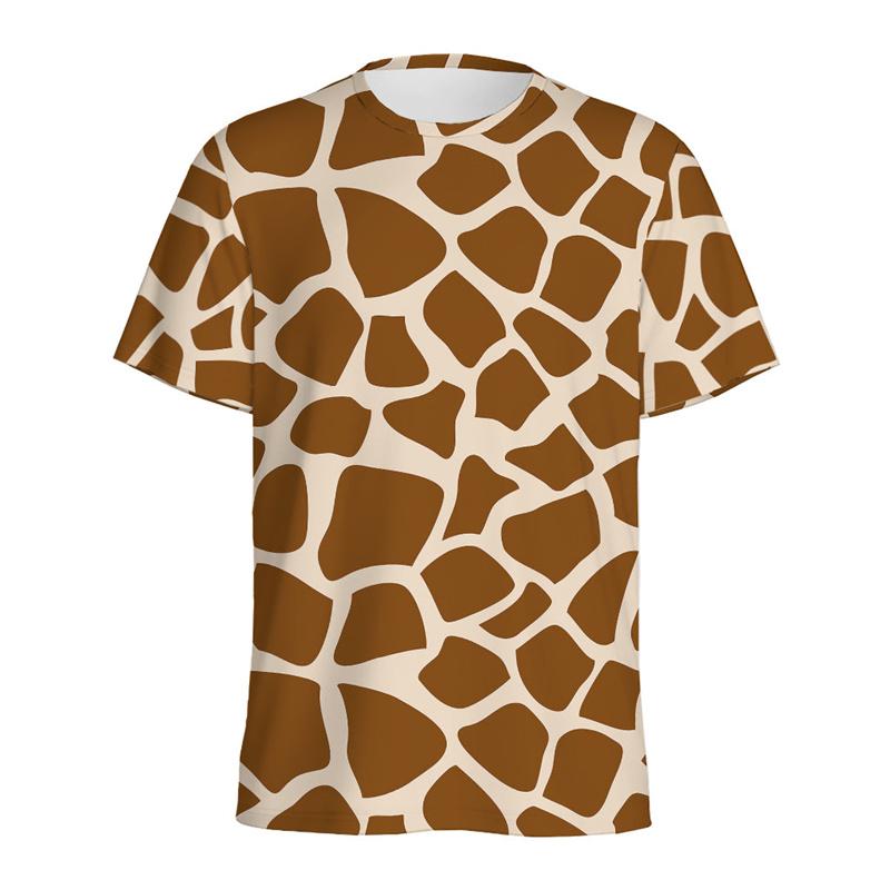 ForYourBeauty Schattig T-shirt met giraffenpatroon voor heren, zomer 3D-geprint dierenhuid T-shirt, modieuze ronde hals, korte mouwen, tops XL